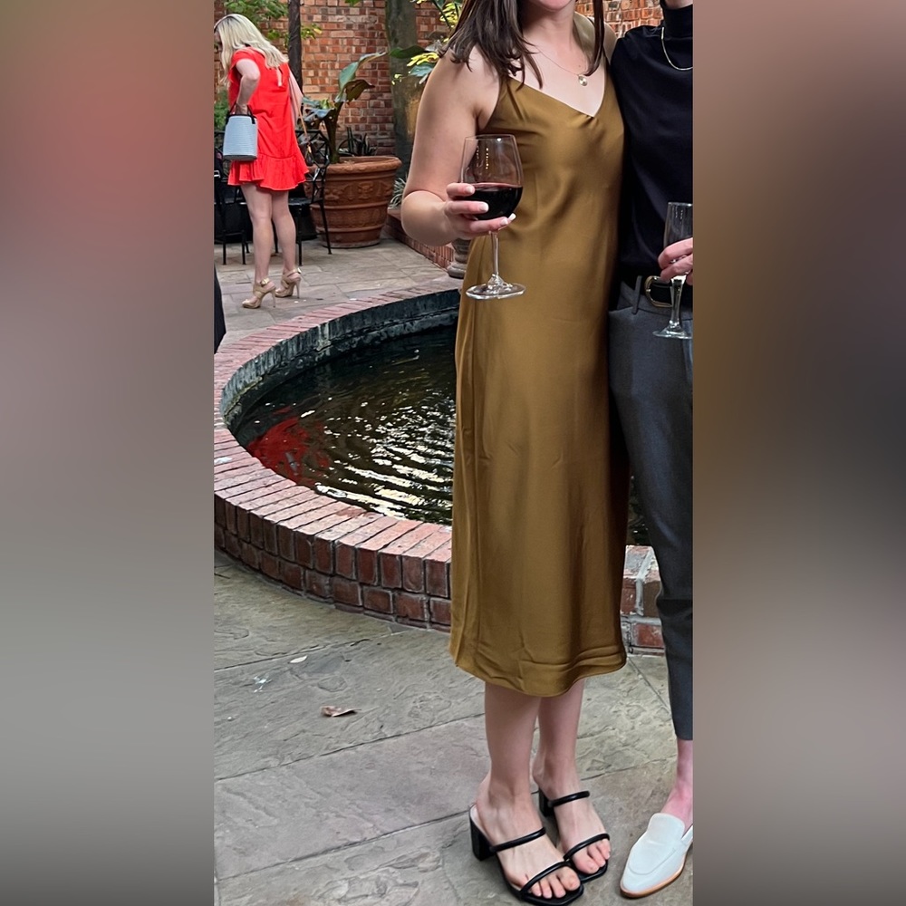 Gold J-crew midi slip dress